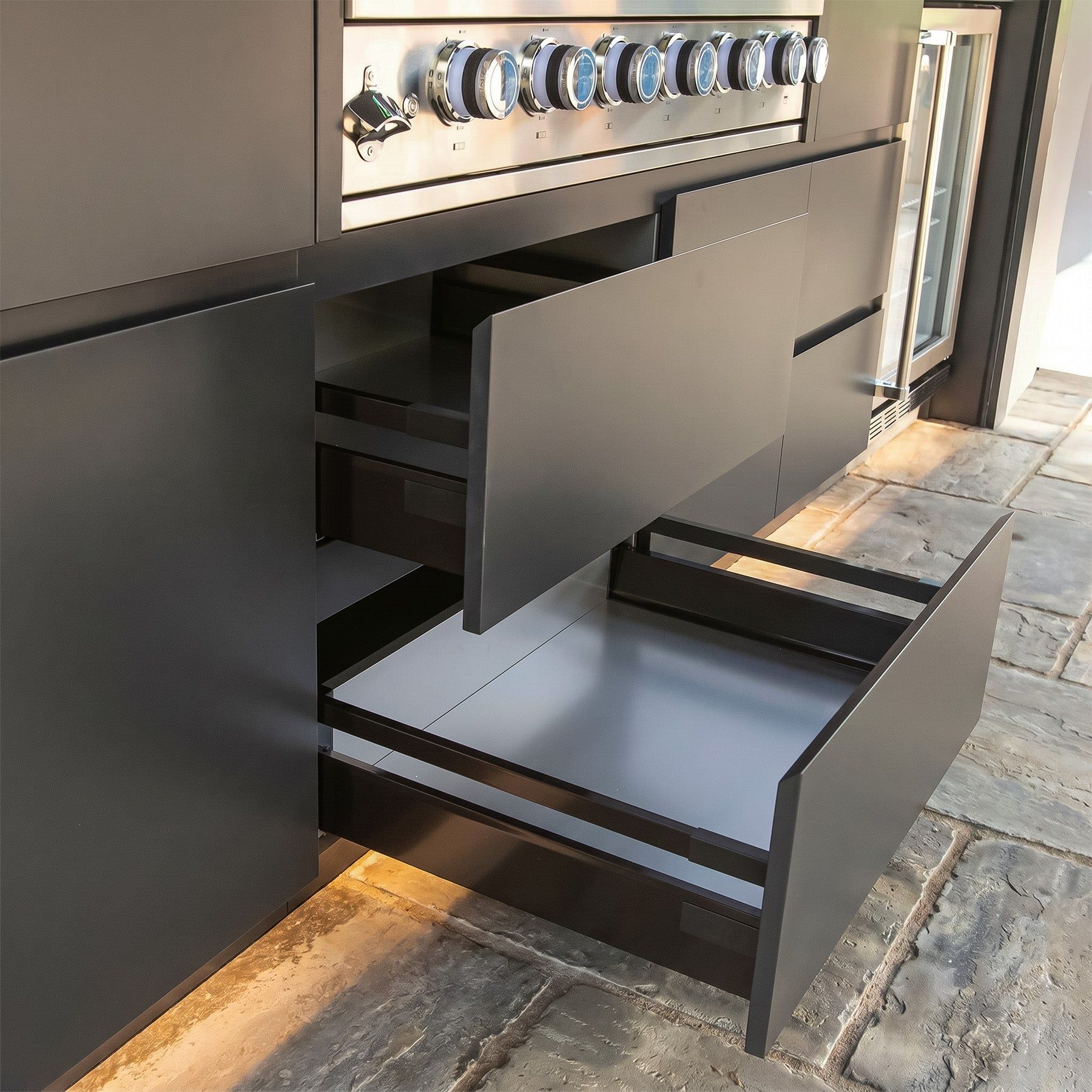 The drawers under the grill pulled open (supplier photograph)