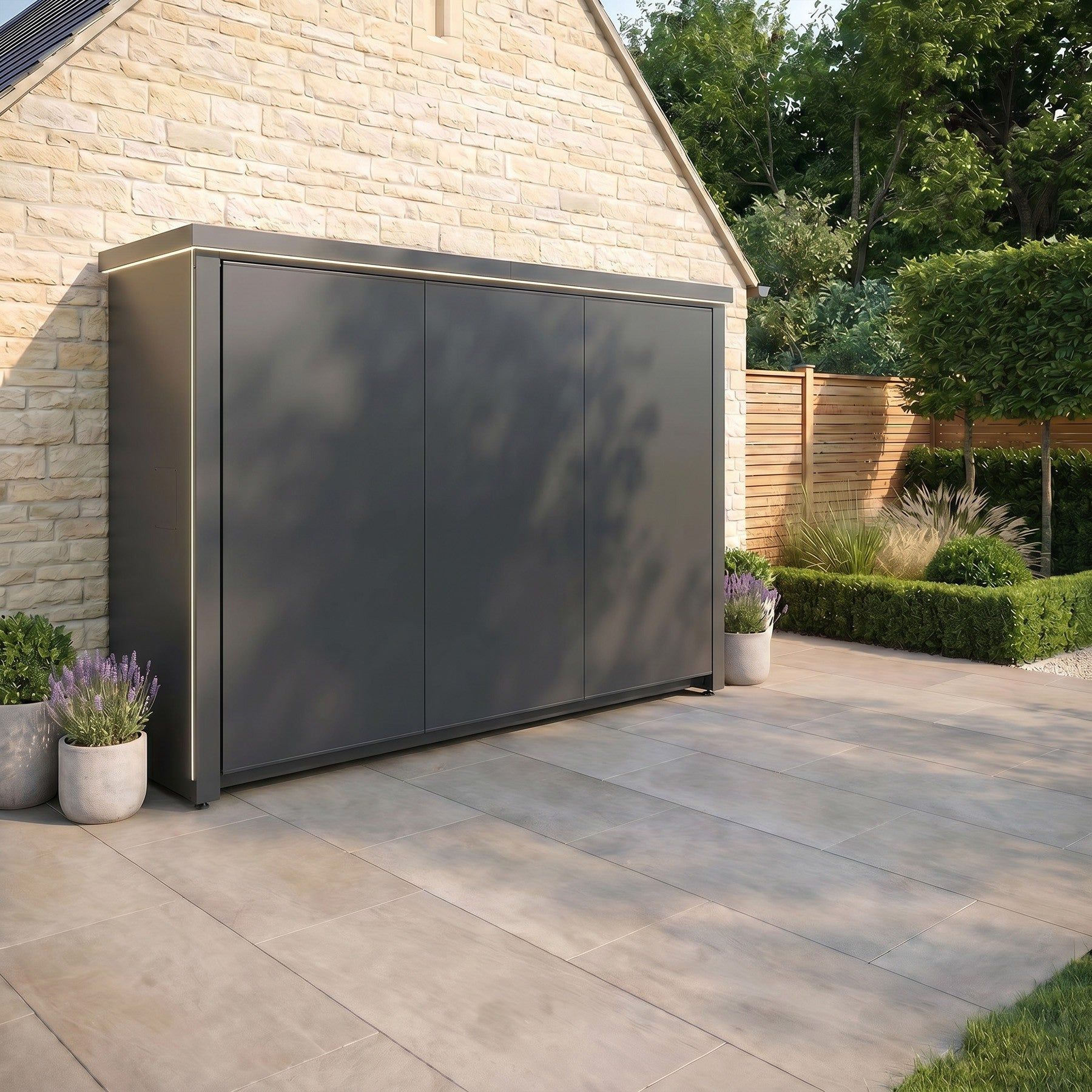An outdoor kitchen cube with the door down, shut and locked (supplier photograph)
